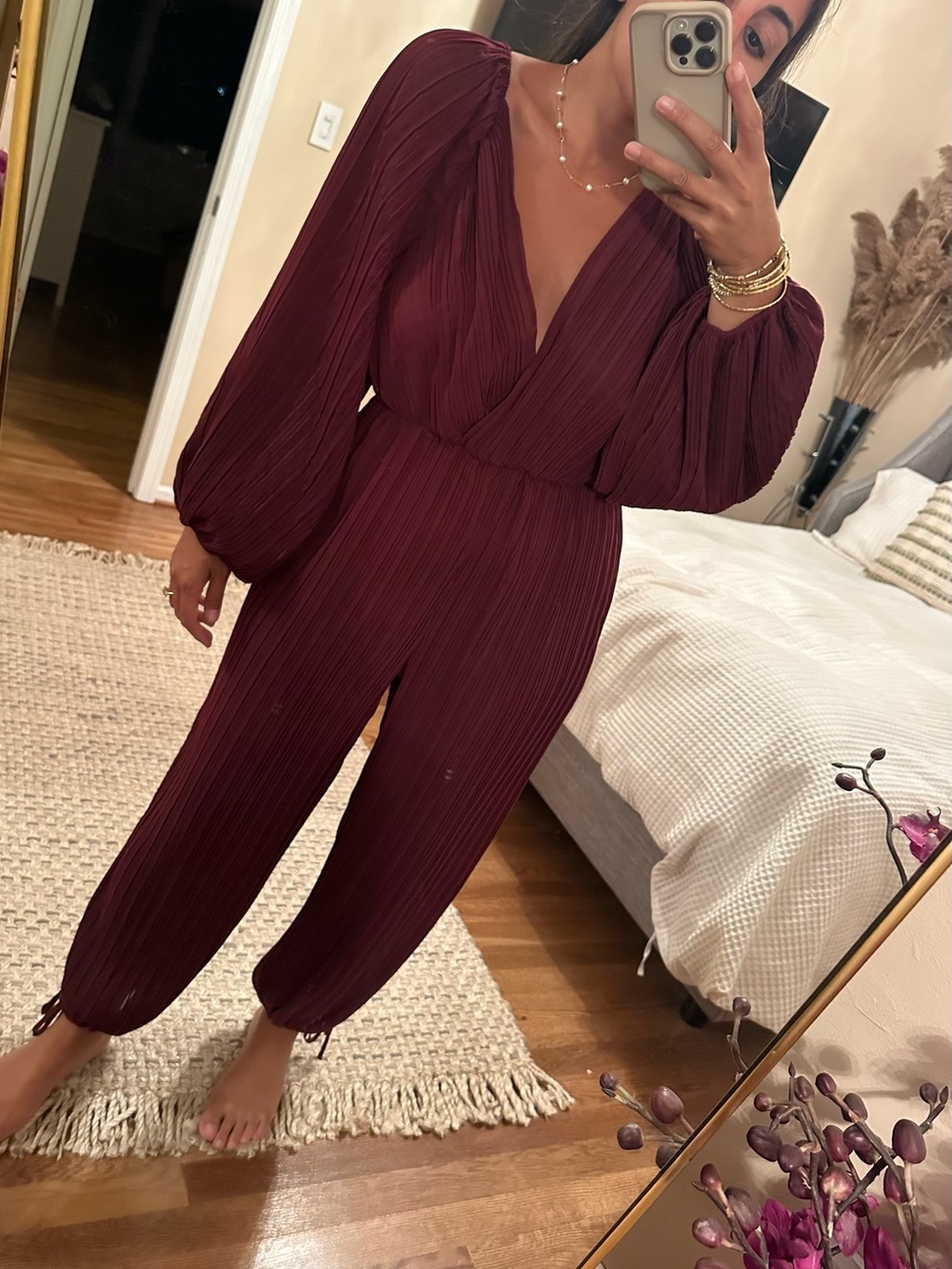 Zara Pleated Jumpsuit Burgundy
